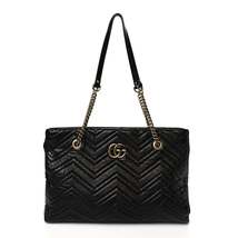Gucci Calfskin Matelasse Medium GG Marmont Shoulder Tote Bag Black - £1,802.54 GBP