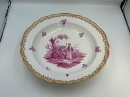 c.1820 Antique Meissen Hand Painted Pink / Purple 13 1/2&quot; Large Bowl wit... - £939.75 GBP