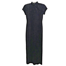 VTG Black Velvet Sparkle Mandarin Maxi Dress Size 4 P Keyhole Cheongsam Gown - £29.22 GBP