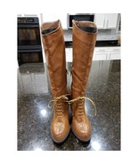 Sophia &amp; Lee Knee High Boots Womens 8 Brown Faux Leather Round Toe Lace ... - $67.70 CAD