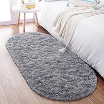 Grey Fluffy Rugs for Bedroom 2&#39;X 5&#39; Oval Ultra Soft Bedroom Rugs Small Throw Rug - £54.50 GBP