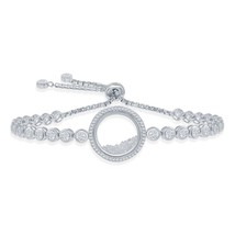 Floating White CZ in a Disc Bezel-Set CZ Adjustable Bolo Bracelet - £104.44 GBP