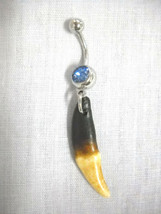 New Custom Antiqued Stain Coyote Tooth Teeth On 14g Baby Blue Cz Belly Ring - $8.50