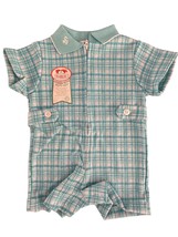 Vintage Healthtex 12 Months Boys Blue Plaid One Piece Romper NEW - £23.73 GBP