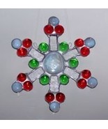 Old World Snowflake Stained Glass Sun Catcher Red and Green - £43.83 GBP