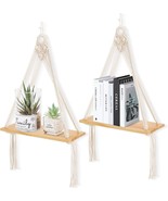 Macrame Wall Hanging Shelf Set Of 2,Boho Wooden Display Floating Shelves... - $39.94