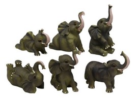 Savanna Safari Whimsical Cute Baby Elephant Calves Miniature Set of 6 Figurines - £27.97 GBP