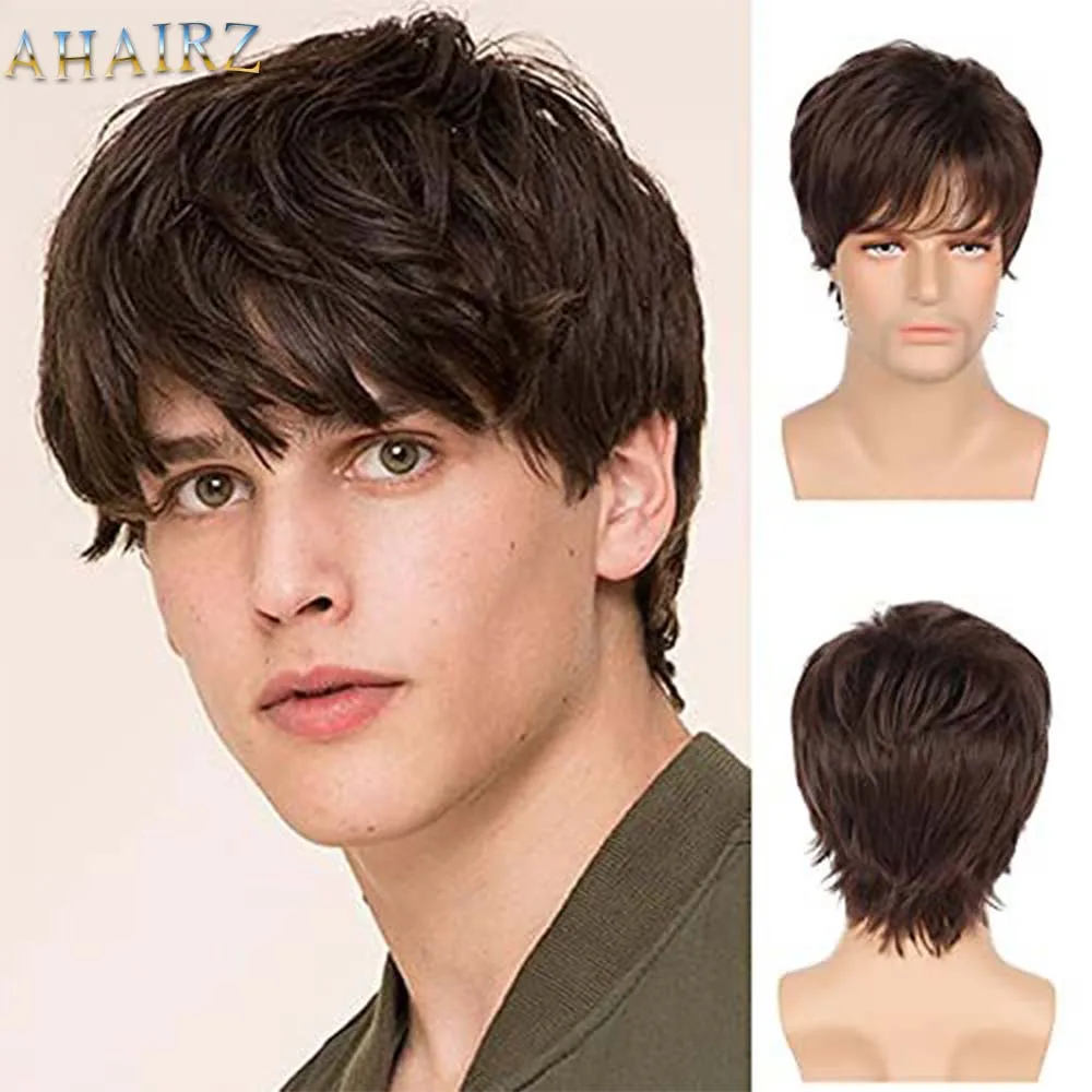 N wig pixie cut natural straight ombre brown wig heat resistant fiber for daily cosplay thumb200