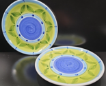 (2) Caleca Blue Moon Salad Plates Set Vintage Green Leaves Dots Dishes I... - £37.08 GBP