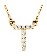 Genuine 14k Yellow Gold .08CTW White Diamond Block Letter T Pendant 16&quot; ... - $442.25