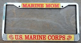 Vintage License Plate Frame Chrome Metal - &quot;Marine Mom - U.S. Marine Corps&quot; - £14.20 GBP