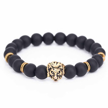 Fashion Men Lion Head Buddha Bead Bracelet Black Lava Stone Beads Charm Bracelet - £10.11 GBP