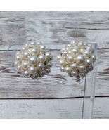Vintage Clip On Earrings Cluster Style Cream Faux Pearl - $10.99