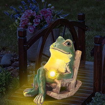 Garden Statue Frog Outdoor Decor Frog Figurine Lights Patio Yard Lawn Or... - $34.21 CAD