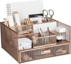 Blu Monaco Workspace Large 12 Compartments Rose Gold Desk Organizer With Drawer– - £40.10 GBP