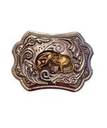 Vintage Western Belt Buckle Bull Steer Gold Tone Silver Engraved Made in... - $18.00