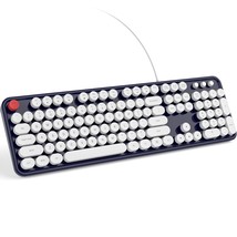 Wired Computer Keyboard - Dark Blue Full-Sized Round Keycap Typewriter K... - £40.00 GBP