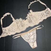 NWT Victoria&#39;s Secret unlined 32D,34D BRA SET S thong BEIGE lace DREAM A... - £46.43 GBP