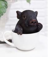 Rustic Lifelike Black Pig Piggy In Tea Cup Figurine Animal Farm Pigs Swi... - £25.94 GBP