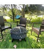 Outdoor Fire Pit: Round, Mesh Cover &amp; Poker - $133.99
