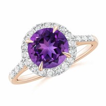 ANGARA Round Amethyst Engagement Ring with Diamond Halo for Women in 14K Gold - £1,071.82 GBP