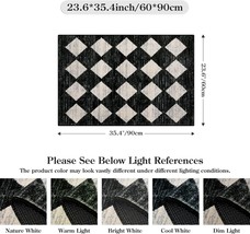  Trellis Area Rug 2x3 Printed Small Black Checkered Entryway Rug Non Sli - £37.61 GBP