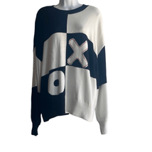 Staud Womens XL Tic Tac Toe Sweater Black White Check Wool Blend Pullover - £66.27 GBP