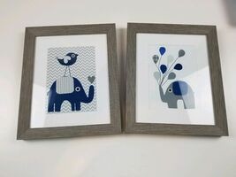 Cartoon Animal Room Art Decor Elephant with Balloons Gray Frames Kid Bab... - $13.72