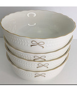 Yedi GOLD BOW Cereal Bowls 6in Set of 4 Ceramic Holiday Glam White New - $75.23 CAD