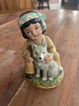 HOMCO Bisque Porcelain American Indian Boy Figurine w/ Wolf # 1428 SRI L... - $9.50