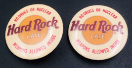 Two (2) Hard Rock Cafe No Drugs or Nuclear Weapons Allowed Inside Logo Round Pin - £7.55 GBP