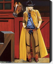 My Buddy And Me by David DeVary Cowgirl Yellow Rain Slicker Horse 22x28 Paper - £46.69 GBP