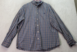 Chaps Shirt Men&#39;s Large Brown Blue Plaid Cotton Long Sleeve Collared Button Down - £13.85 GBP