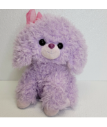 Aurora Purple Poodle Dog Plush Pink Bow Sitting Soft Curly Hair/Fur Cute - $10.29