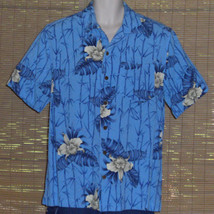 Caribbean Joe Hawaiian Shirt Blue with Ivory White Flowers Size Medium - $21.77