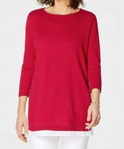 J Jill XL Lightweight Sweater Top Red White Linen Cotton Mixed Media NEW... - $51.75