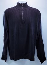 N) Calvin Klein Jeans 1/4 Zipper Pullover Ribbed Black Cotton Knit Sweat... - $19.79