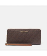 New Michael Kors Jet Set Large Travel Continental Wallet Logo Brown - $1,295.91 MXN