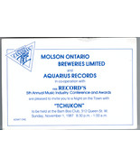 TCHUKON Aquarius THE RECORD  1987 Ticket Stub Toronto Molson Canada Rock... - $8.77