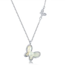 Sterling Silver MOP &amp; FWP with CZ Butterfly Necklace - £31.38 GBP
