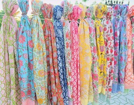 Hand Block Print Sarong Cotton Scarves Scarf Beach Cover Up Light Pareo ... - £12.19 GBP