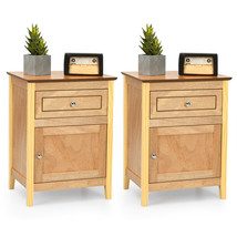 Costway 2PCS Nightstand Drawer Accent Side End Table Storage Cabinet Natural - £180.93 GBP