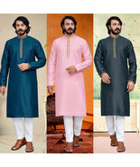 Men&#39;s Designer Silk Kurta Pajama Festive Wedding Party ethnic Wear Size ... - £29.21 GBP