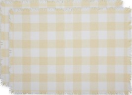 Set Of 2 Fringed Cotton Placemats(13&quot;x19&quot;)PLAID Buffalo Check,Natural Yellow,Dii - £10.27 GBP