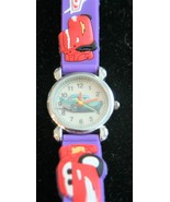 NOS child&#39;s Cars &quot;Flo&quot; quartz wristwatch with 3-D purple rubber strap - £11.09 GBP