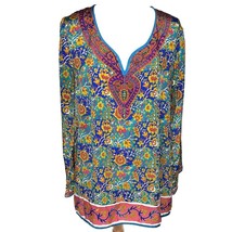 Soft Surroundings Split Neck Floral Tunic Top Size Medium Multi Color Pullover - £27.82 GBP