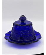 Mosser Ohio Grape and Cable Cobalt Blue Round Covered Butter Dish 7 3/4&quot; - $1,430.50 MXN