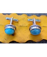 Artisan Crafted Handcrafted 925 Sterling Silver Larimar Cuff Links F/S - £44.59 GBP
