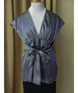 See by Chloe Silk Blouse Silver Charmeuse Wrap Top Tie Deep V-neck 8 44 - $119.23 CAD
