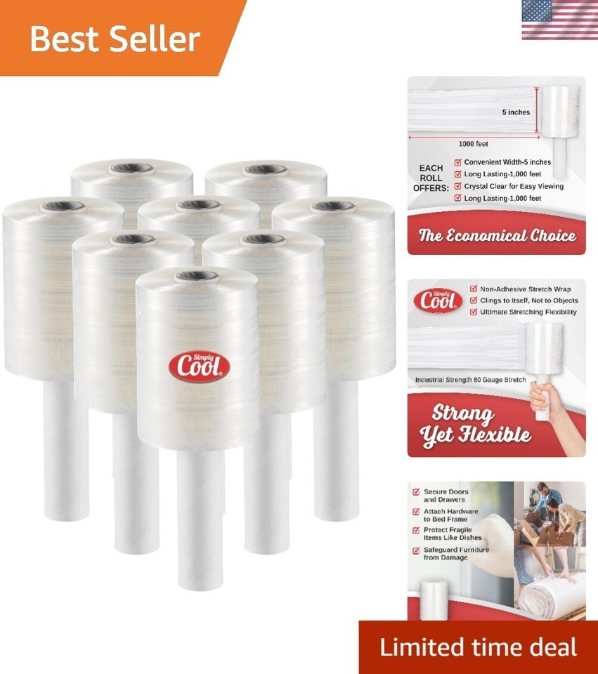 8 Pack Heavy Duty Mini Stretch Wrap - 5&quot; x 1000&#39; 80 Gauge for Moving &amp; P... - $117.80